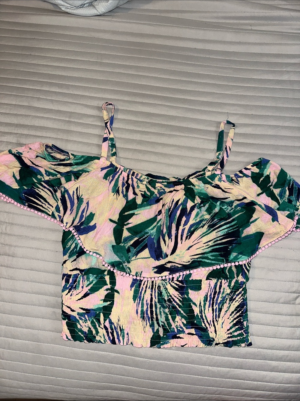 torrid Pink & Green Floral Off-Shoulder Crop Camisole